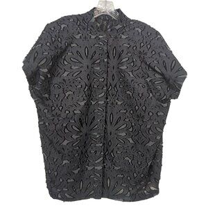 Maria Cornejo Gray Women's Top sz 6 Textured damask lace jacquard Button-Up